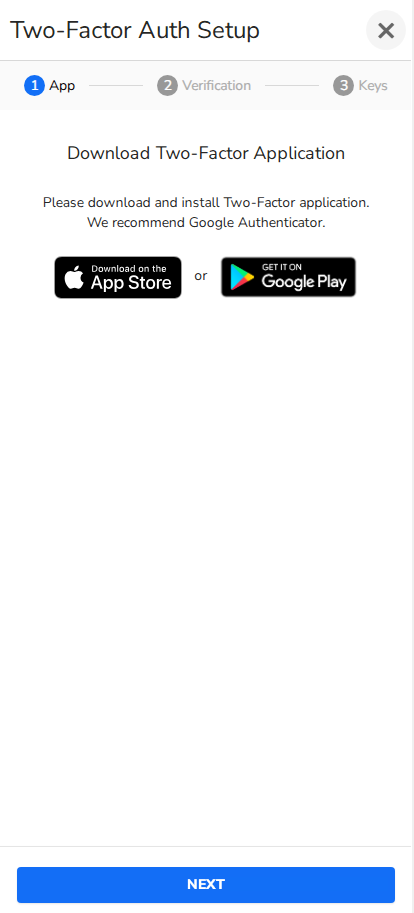 Start two-factor authentication configuration Download app options