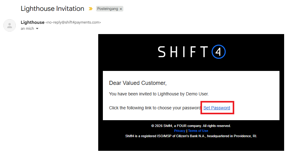 Registrierungs-E-Mail neuer Benutzeraccount Link Set Password