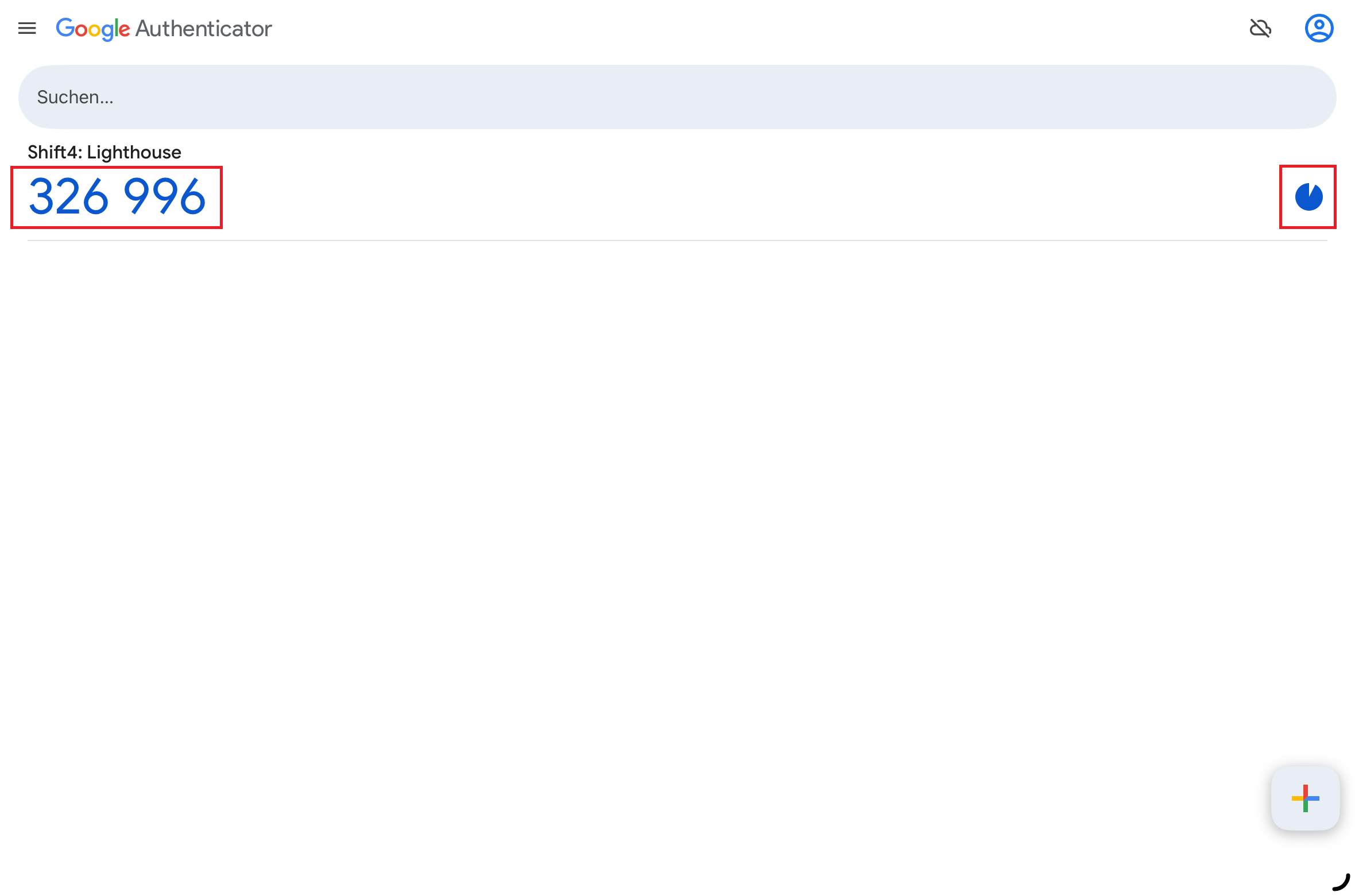 Anzeige des Verifizierungscode in der App Google Authenticator
