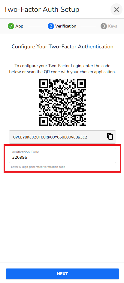 Enter verification code in the "Verification Code" field in Lighthouse