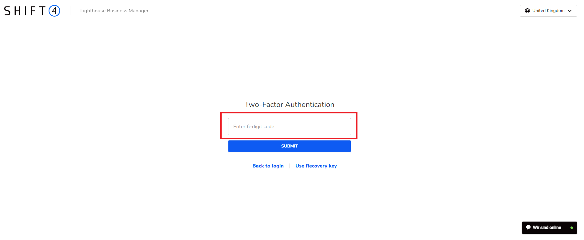 Enter the 6-digit code for two-factor authentication after login.