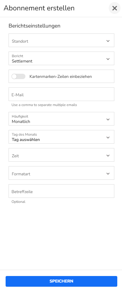 Auswahlmenü zum Erstellen eines Bericht-Abonnements.