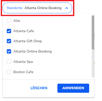 Filter Standorte Benutzeruebersicht Auswahlmenue geoeffnet