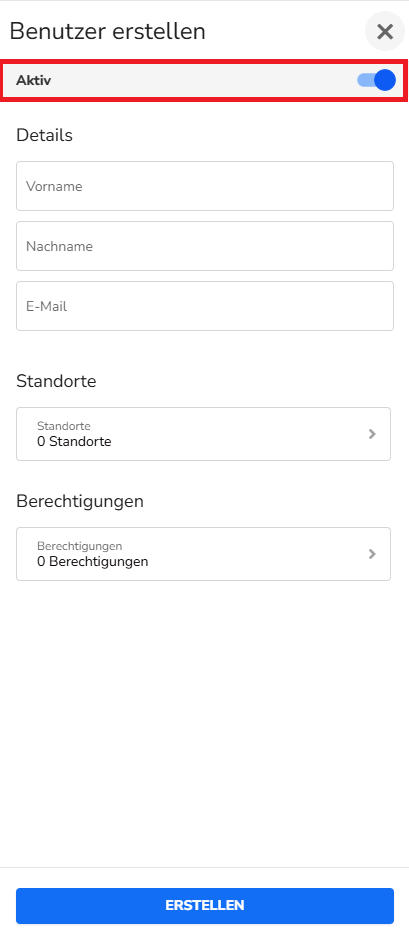 Fenster Benutzr erstellen zur Anlage eines neuen Benutzeraccounts