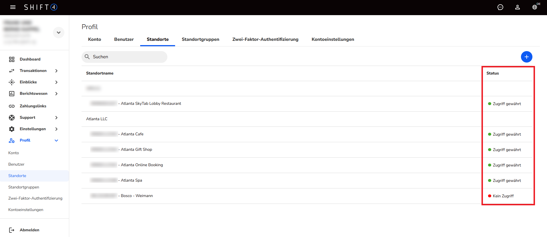 Standort Standortuebersicht Account 