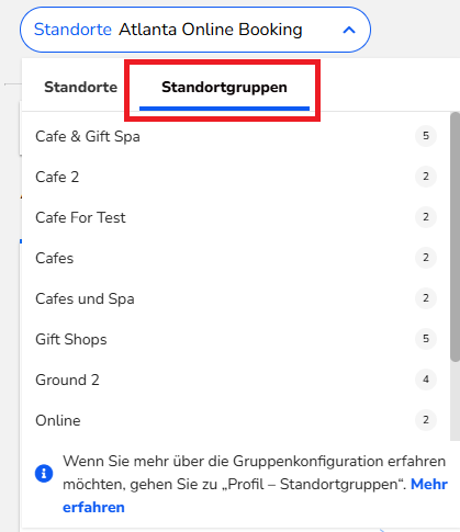 Standortgruppe Auswahlfeld