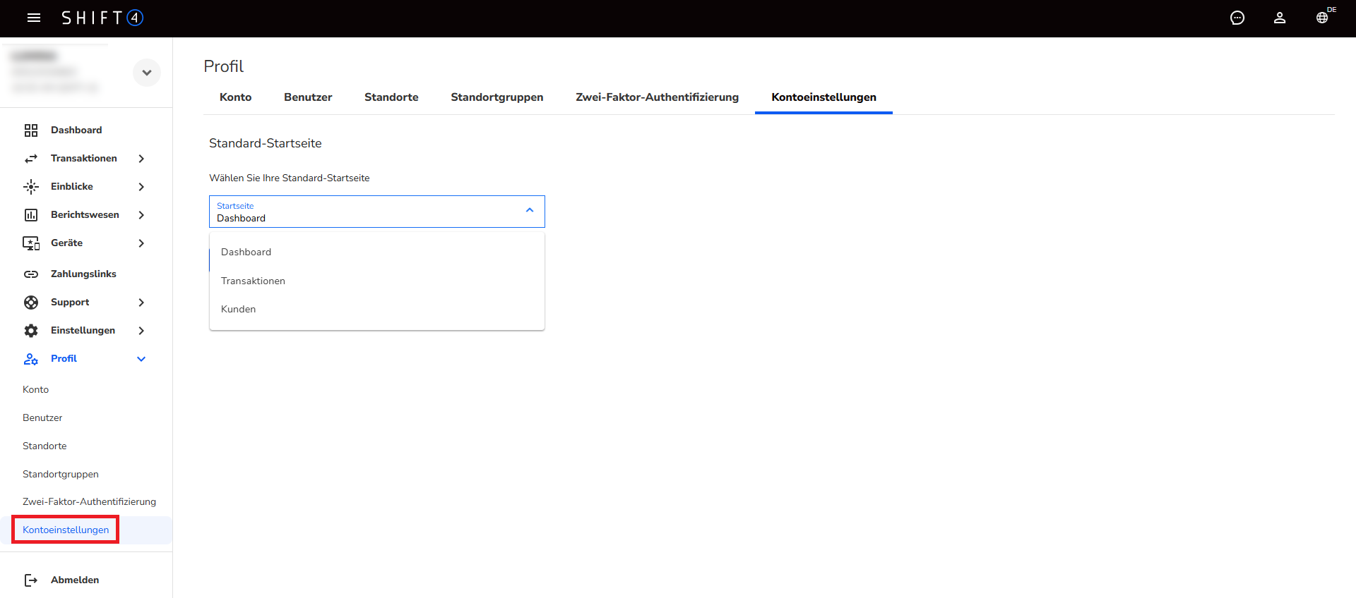 Kontoeinstellungen Kategorie Rubrik Profil Hinterlegung Startseite