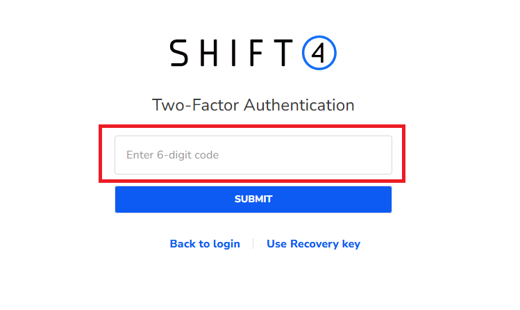 Eingabe des 6-stelligen Codes zur Zwei-Faktor-Authentifizierung nach dem Login.